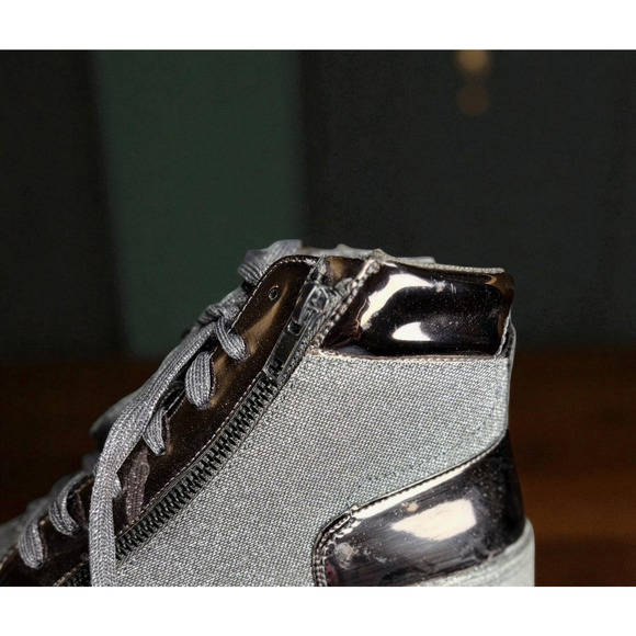 Lauren Lorraine Skippy Pewter Glitter High-Top Sneakers Women’s 7 | Glam Sparkle - Picture 3 of 7